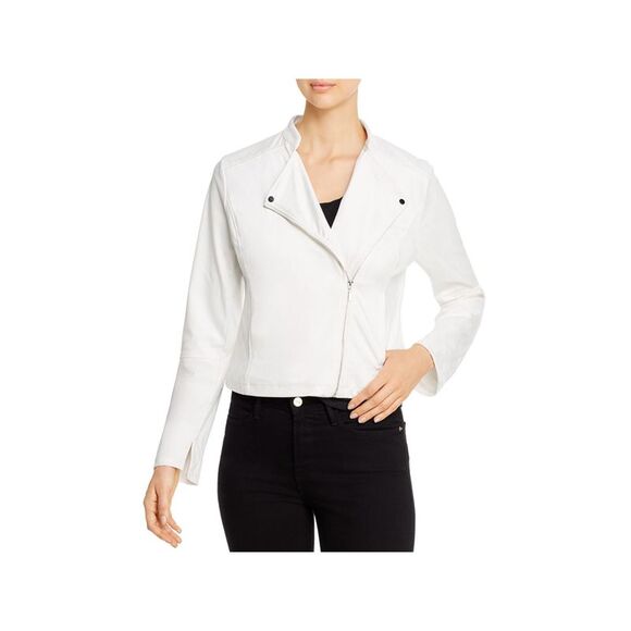 LYSSE Womens White Faux Suede Zippered Pocketed Split Cuff Jacket L